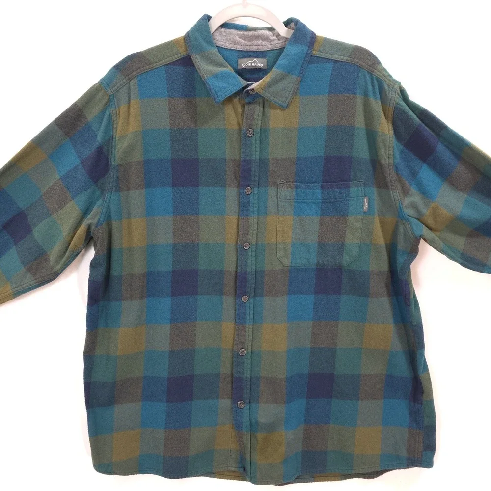 Eddie Bauer Flannel Shirt Buffalo Plaid Blue Green Men XXL Gorpcore Outdoorsy